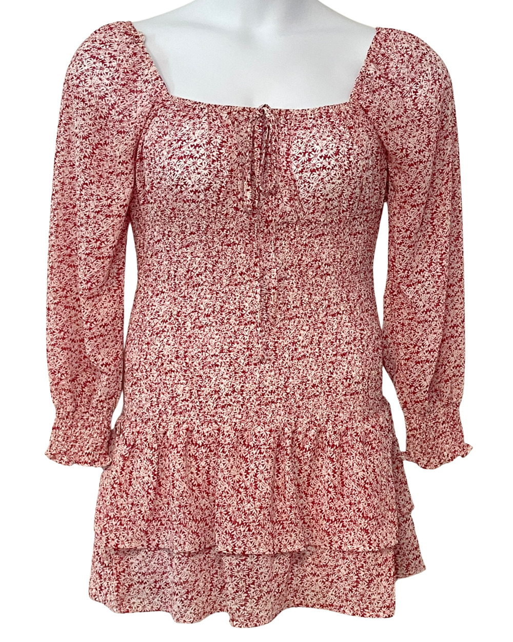 3-FOR-$30 Princess Polly Sz 8 Carrillo Mini Dress Smocked Red Floral Romantic